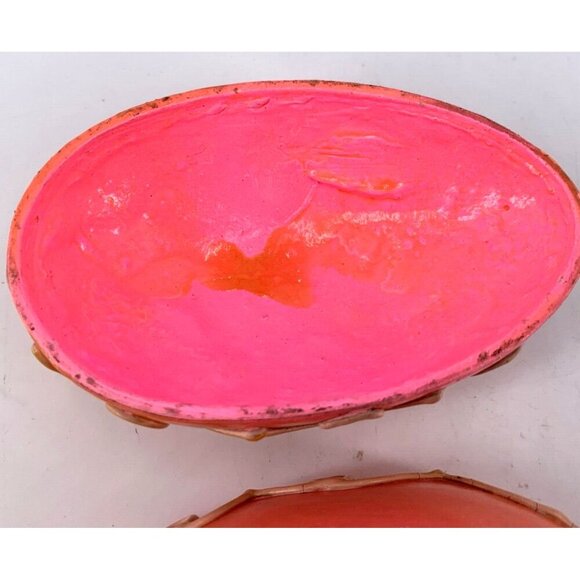 Paper Mache Composite Easter Egg Box Bright Pink Orange 1970s Mod 5" - Picture 9 of 9